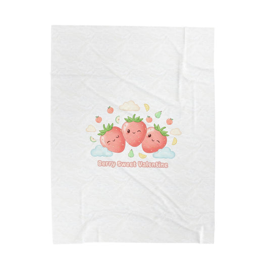 strawberry trio plush blanket | pastel strawberry print, kawaii fruit pattern