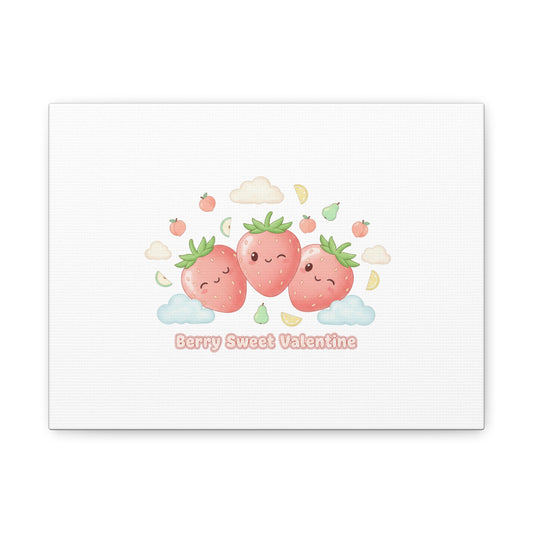Strawberry Trio Canvas, Strawberry Milk Valentine, Pastel Fruit Wall Art